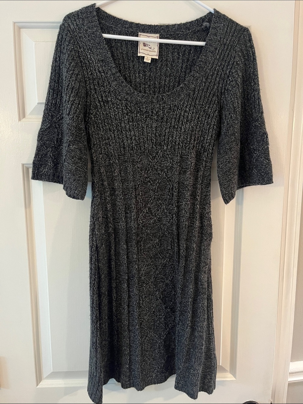 Cozy Grey Knit Scoop-Neck Junior Sweater Dress